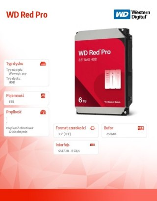 Dysk HDD Western Digital Red Pro 6TB SATA III 7200 RPM do NAS 3,5