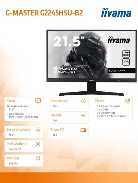 Monitor IIYAMA G-MASTER G2245HSU-B2 22 FHD IPS 100Hz 1ms z USB