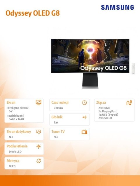 Monitor zakrzywiony OLED Samsung Odyssey G8 34'' 175Hz gamingowy