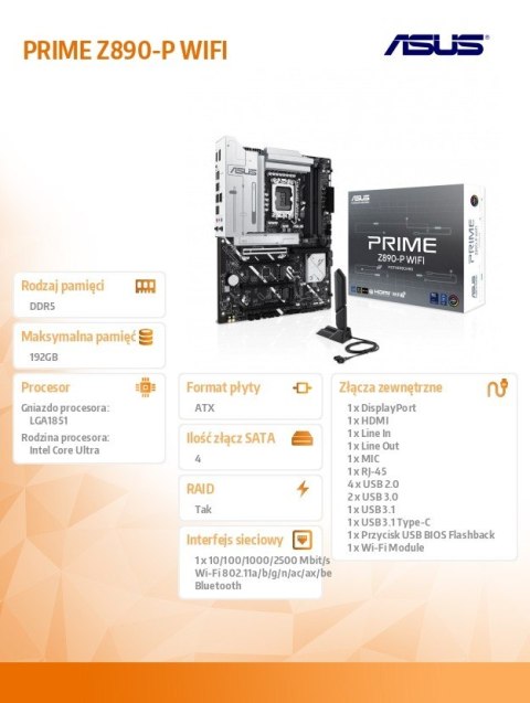 Płyta główna Asus PRIME Z890-P WIFI LGA1851 DDR5 ATX z Thunderbolt 4