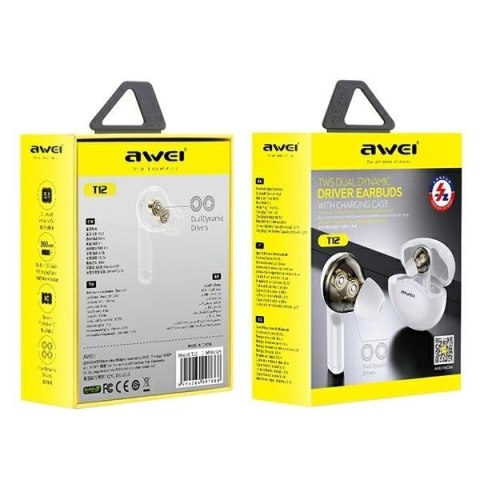 Słuchawki AWEI T12 Bluetooth TWS białe bezprzewodowe stereo HD
