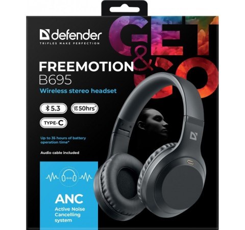 Słuchawki bezprzewodowe nauszne ANC Defender Freemotion B695 Czarne