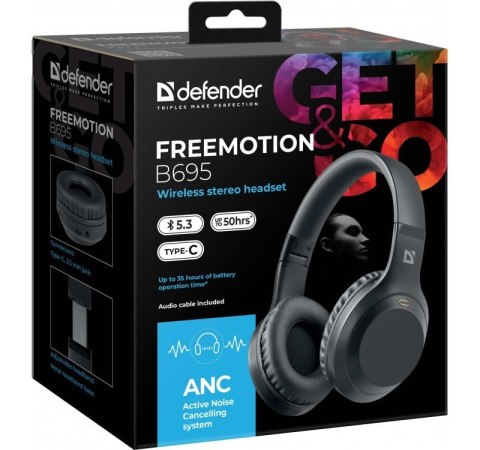 Słuchawki bezprzewodowe nauszne ANC Defender Freemotion B695 Czarne