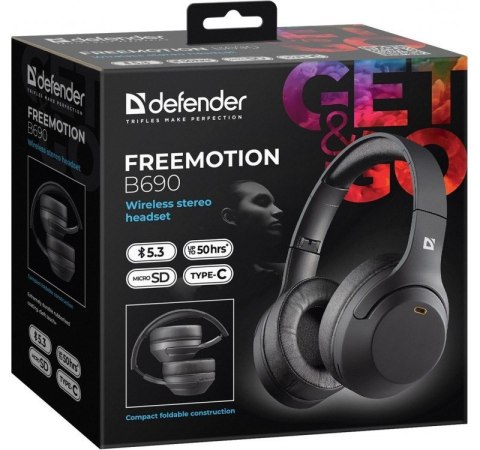 Słuchawki Defender Freemotion B690 bezprzewodowe czarne stereo z Bluetooth