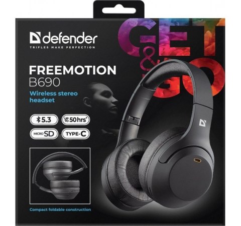 Słuchawki Defender Freemotion B690 bezprzewodowe czarne stereo z Bluetooth