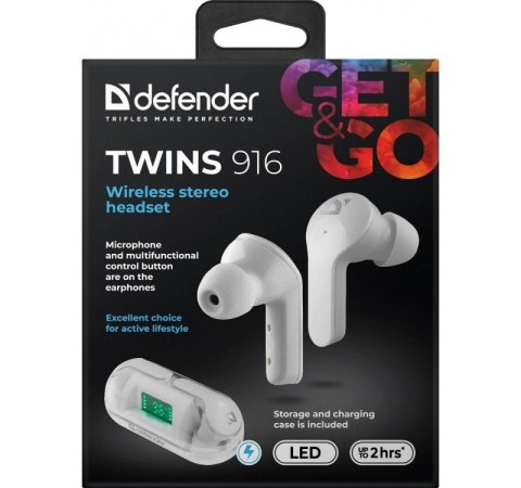 Słuchawki Defender TWINS 916 bezprzewodowe białe z mikrofonem