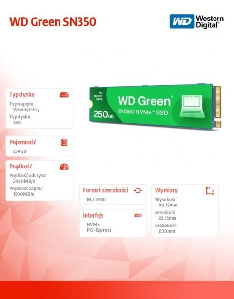 Dysk SSD Western Digital Green SN350 250GB M.2 NVMe szybki