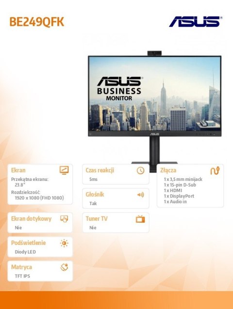 Monitor Asus BE249QFK 24 cale FHD IPS 100Hz z kamerą