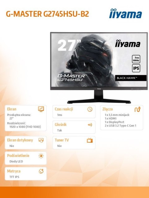 Monitor IIYAMA G-MASTER G2745HSU-B2 27 FHD 100Hz IPS 1ms do gier