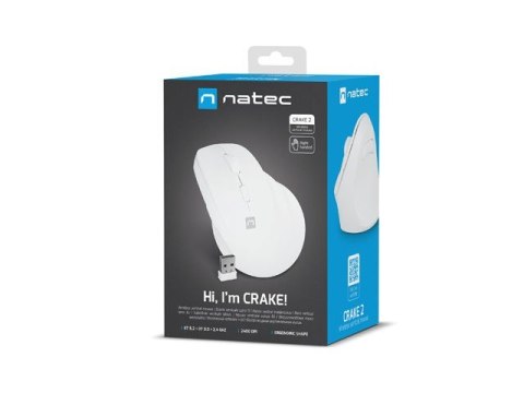 Mysz bezprzewodowa Natec Crake 2 ergonomiczna wertykalna biała