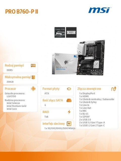 Płyta główna MSI PRO B760-P II S1700 4DDR5 ATX wydajna dla profesjonalistów