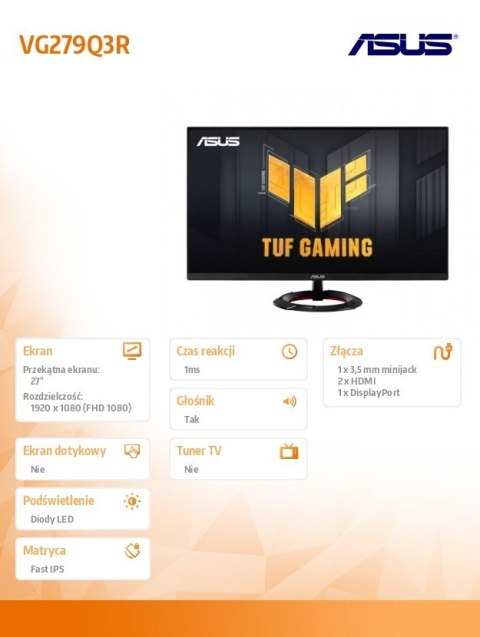 Monitor Asus TUF Gaming VG279Q3R 27 FHD IPS 180Hz z FreeSync
