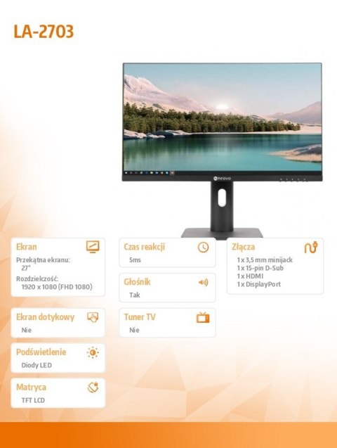 Monitor AG NEOVO LA-2703 27 IPS FHD ergonomiczny z HDMI VGA DP