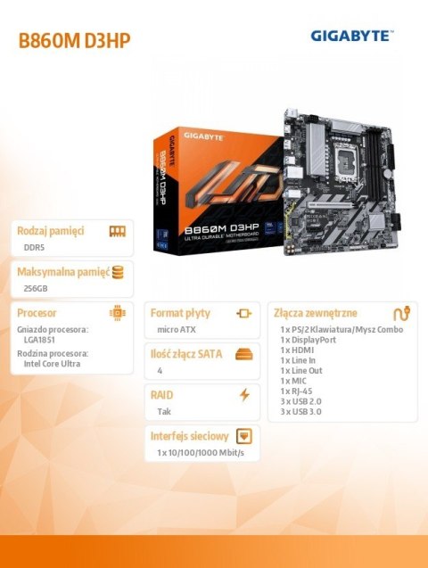 Płyta główna Gigabyte B860M D3HP Intel Core Ultra compact micro ATX