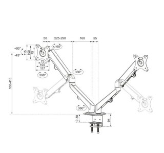 Uchwyt biurkowy Neomounts DS70-700BL2 do 2LCD 27 cali regulowany