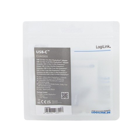 Adapter USB-C Mini DisplayPort 8K aluminiowy Ultra HD logilink
