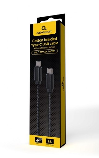Kabel USB C do USB C 1.8m czarny pozłacane złącza stylowy design