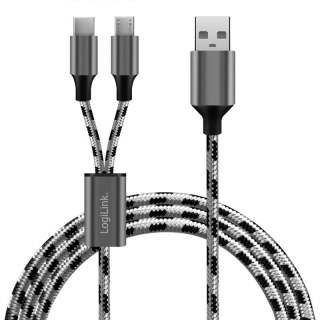 Kabel LogiLink USB 2.0 A/M do micro USB USB-C 1.2m elastyczny