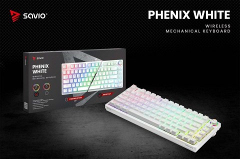 Klawiatura mechaniczna bezprzewodowa SAVIO PHENIX WHITE Gateron Red Pro ABS
