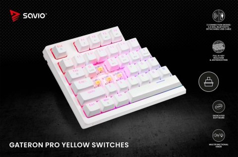 Klawiatura mechaniczna bezprzewodowa SAVIO PHENIX WHITE Gateron Red Pro ABS