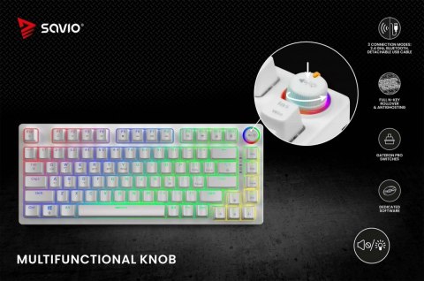 Klawiatura mechaniczna bezprzewodowa SAVIO PHENIX WHITE Gateron Red Pro ABS