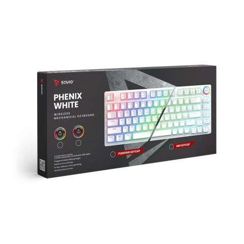 Klawiatura mechaniczna bezprzewodowa Savio PHENIX WHITE Gateron Red Pro lekkie podświetlenie