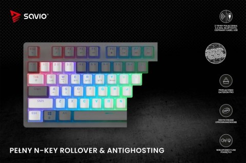 Klawiatura mechaniczna bezprzewodowa Savio PHENIX WHITE Gateron Red Pro lekkie podświetlenie