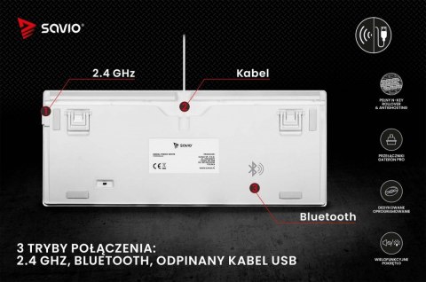 Klawiatura mechaniczna bezprzewodowa SAVIO PHENIX WHITE Gateron Yellow
