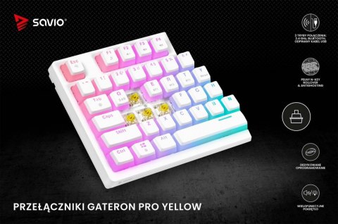 Klawiatura mechaniczna bezprzewodowa SAVIO PHENIX WHITE Gateron Yellow