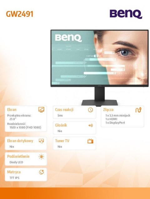 Monitor Benq GW2491 23.8 LED 100Hz 5ms IPS z HDMI