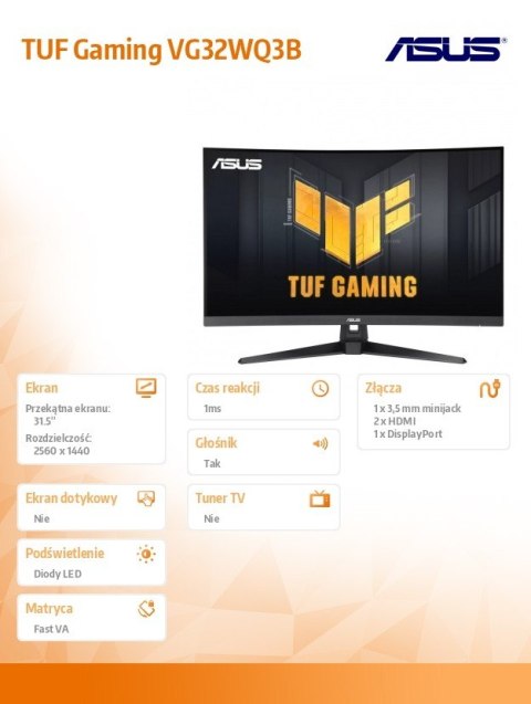 Monitor Asus TUF Gaming VG32WQ3B 31.5 FHD zakrzywiony 180Hz LED