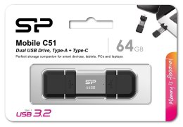 Pendrive Silicon Power C51 64GB USB-A USB-C szybki 120MB/s srebrny