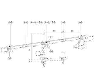 Ramię do monitora Neomounts DS60-600BL3 czarne biurkowe do 3 monitorów
