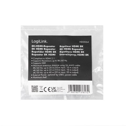 Repeater HDMI LogiLink 8K 60Hz HDCP2.3 aluminiowy niebieski