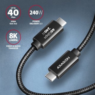 Kabel AXAGON BUCM4X-CM10AB USB-C 1m USB4 PD240W 8K nylonowy oplot