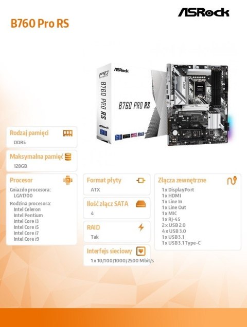 Płyta główna ASRock B760 Pro RS ATX DDR5 LGA1700 HDMI DP eDP wydajna