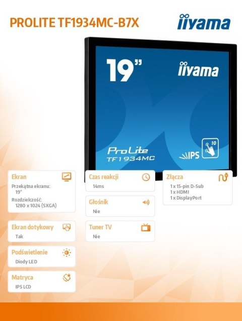 Monitor IIYAMA 19 TF1934MC-B7X IPS dotykowy IP65 do digital signage