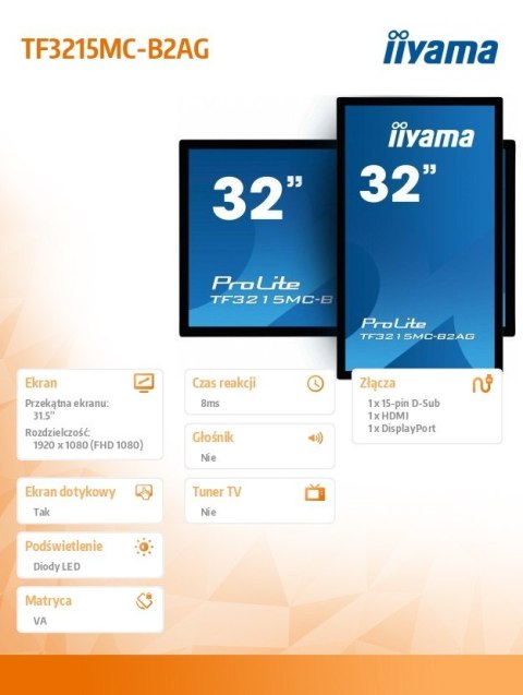 Monitor IIYAMA ProLite TF3215MC-B2AG 32 FHD dotykowy IP65