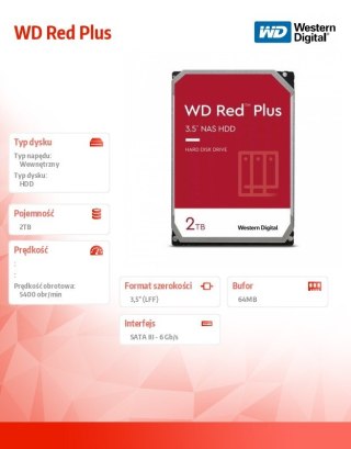 Dysk twardy Western Digital WD Red Plus 2TB 3,5 SATA 5400RPM energooszczędny