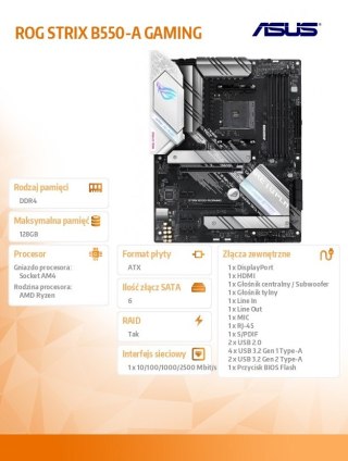 Płyta główna Asus ROG STRIX B550-A GAMING ATX AM4 PCIe 4 RGB wydajna gamingowa