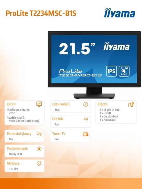 Monitor IIYAMA ProLite T2234MSC-B1S 21.5 FHD dotykowy IPS