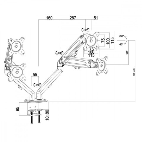 Uchwyt Maclean MC-861N na 2 monitory 13-27 cali regulowany biurkowy
