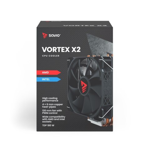 Chłodzenie CPU Savio Vortex X2 180W wydajne chłodzenie miedziane
