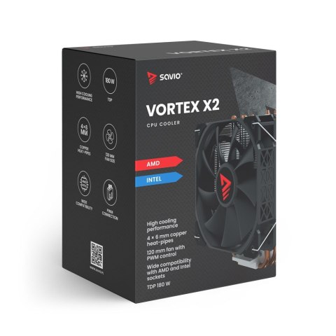 Chłodzenie CPU Savio Vortex X2 180W wydajne chłodzenie miedziane