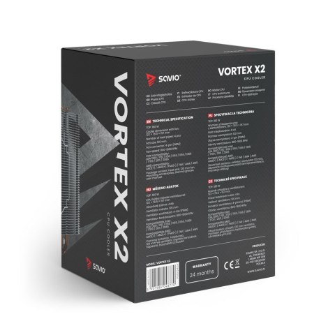 Chłodzenie CPU Savio Vortex X2 180W wydajne chłodzenie miedziane