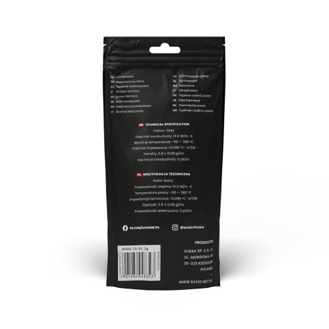 Pasta termoprzewodząca Savio GLACIER 14,5W/mK 2g TG-04 bezpieczna i wydajna