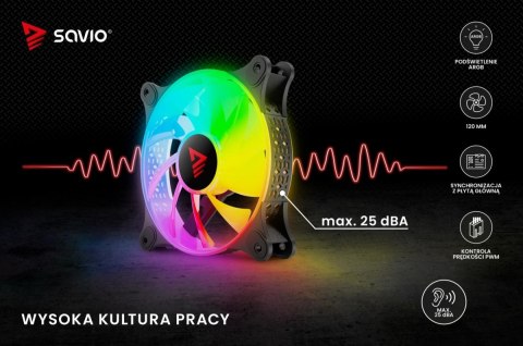 Wentylator Savio BLAST 120mm ARGB 3-pin 5V 4-pin 12V wydajny z efektami LED