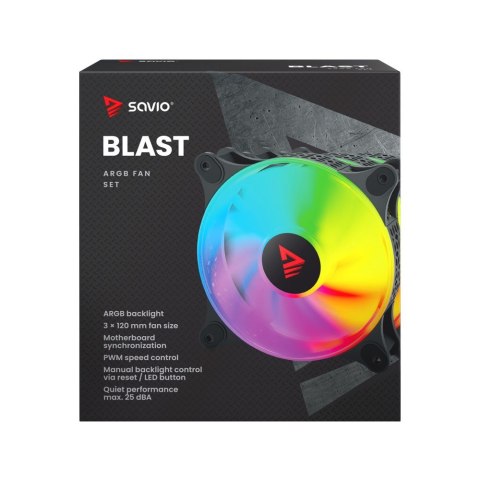 Wentylator Savio BLAST FAN SET 3 x 120mm ARGB z kontrolą RGB