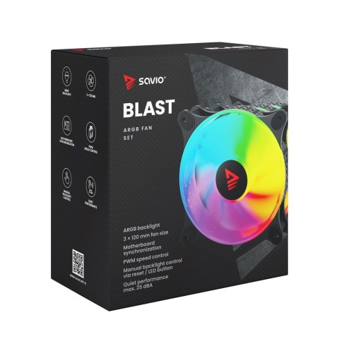 Wentylator Savio BLAST FAN SET 3 x 120mm ARGB z kontrolą RGB
