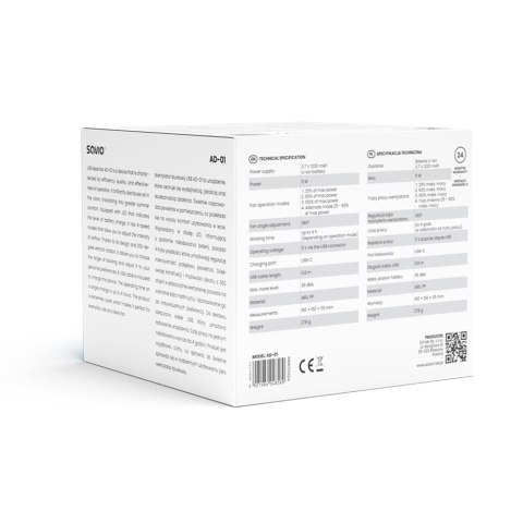 Wentylator biurkowy USB AD-01 White Savio cichy przenośny z regulacją